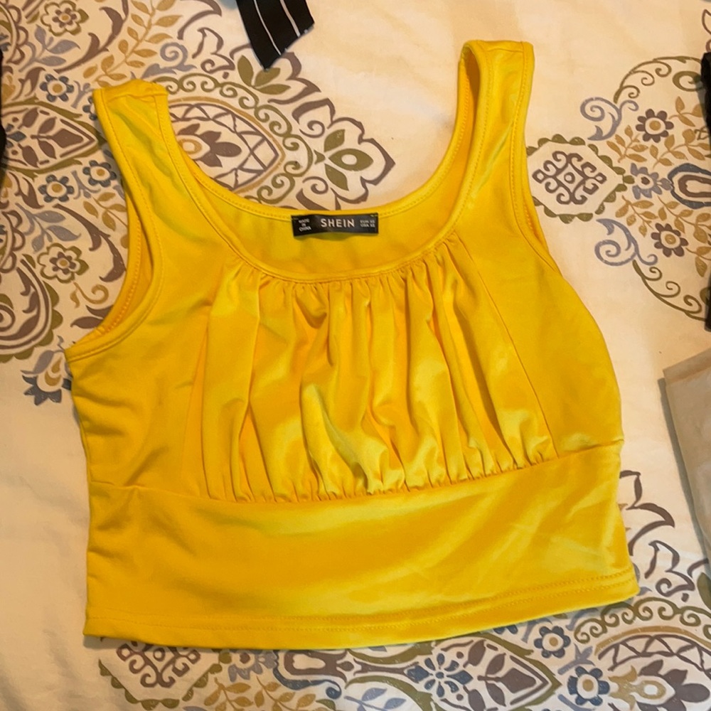 SHEIN yellow crunched top